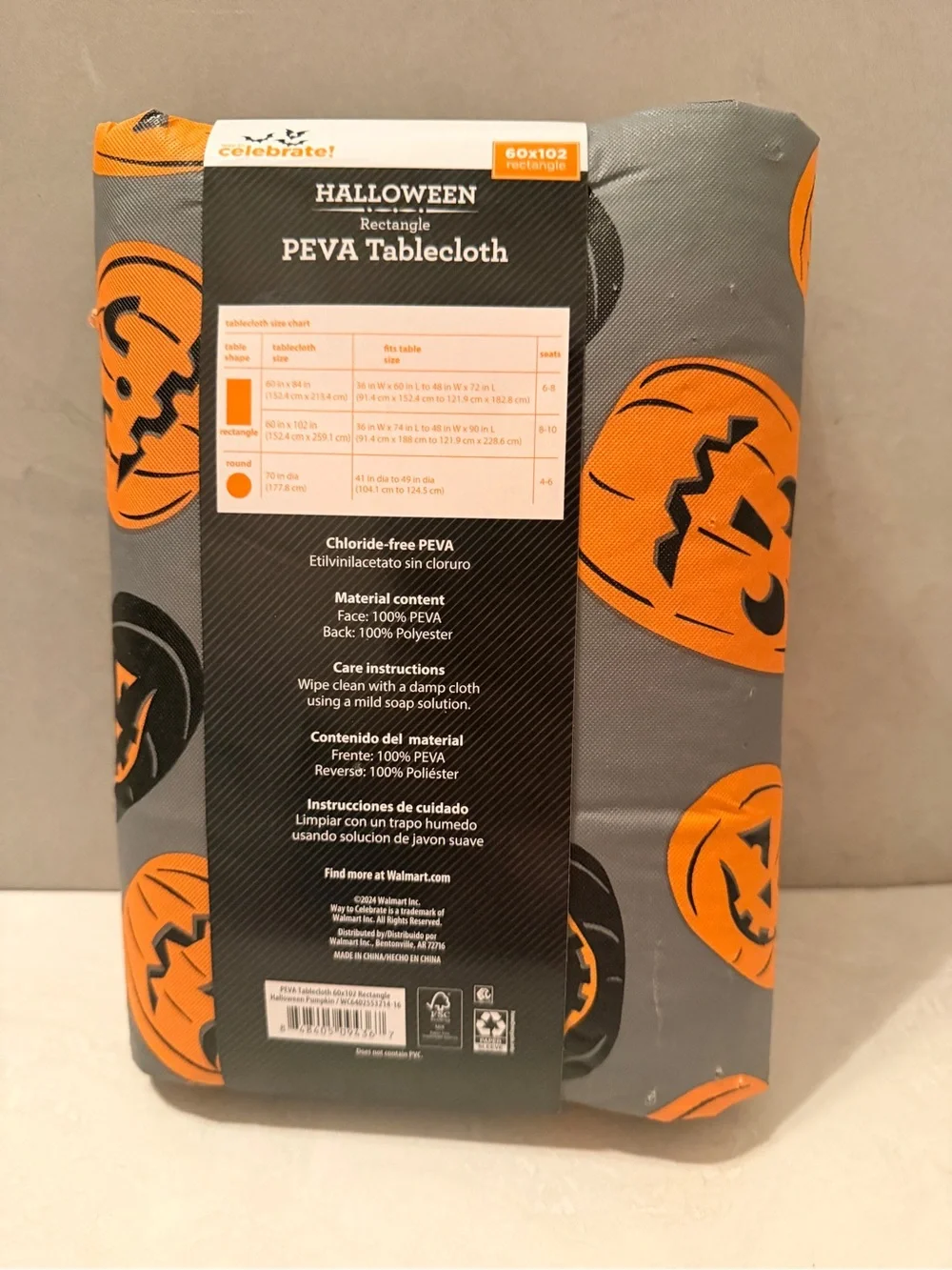 60 Inch x 102 Inch Celebrate Halloween Pumpkins Skulls PEVA Vinyl Tablecloth NEW